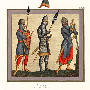 Norman soldiers in armour, 11th / 12th century, 1866 (engraving)