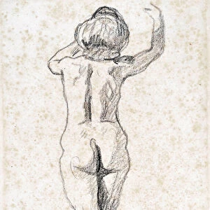 Nu de dos - Artwork by Felix Vallotton (1865-1925), mine de plomb sur papier (28x18 cm), debut 20th century - Musee de l hospice Saint Roch, Issoudun - Mandatory mention