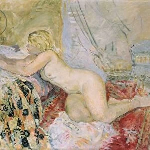 Nude Lying Against a Bed, (oil on canvas)