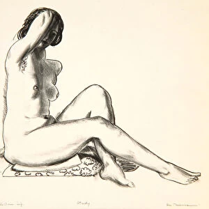 Nude Study, Girl Sitting on a Flowered Cushion, 1923-24 (litho)