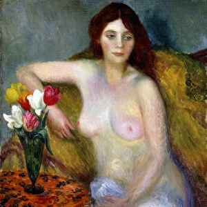 nude with Tulips, (oil on canvas)