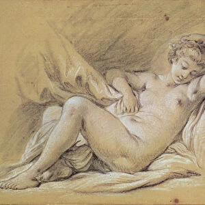 Nude Woman on a Bed (charcoal & white chalk on paper)