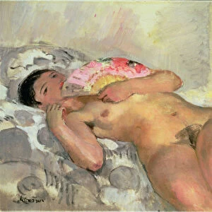 Nude Woman with a Fan (oil on canvas)