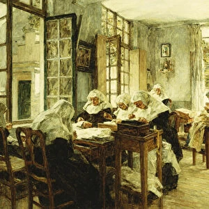 Nuns Sewing, (oil on canvas)