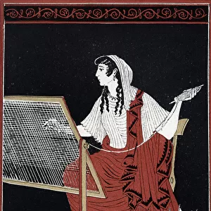 Odyssee d'Homere: Penelope, Odyssey of Homer: Penelope constantly undoing and redoing its tapestry on her loom while she waits for the return of Odysseus) Illustration by Andre Bonamy (1880-1943) in "Le retour d'Ulysse"