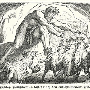 Odysseus and his companions in the cave of Polyphemus (engraving)