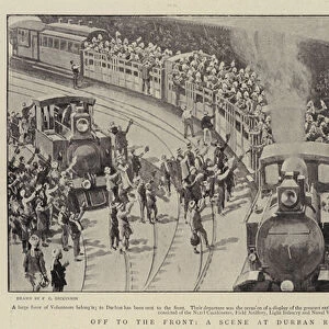 Off to the Front, a Scene at Durban Railway Station (litho)