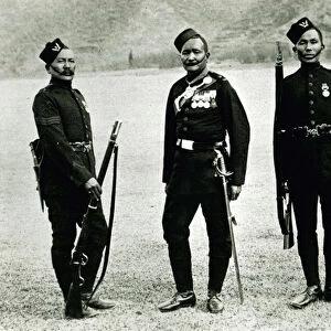 Officer, Sergeant and Private of the 5th Gurkha Rifles, 1897 (b / w photo)