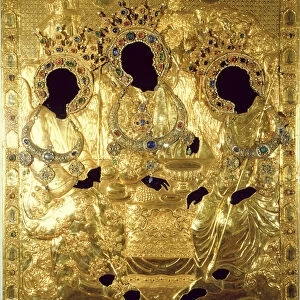 Oklad, or cover of the Trinity Icon (gold and silver with precious stones and pearls