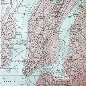 Old City Map of New York and Manhattan, 1890, USA