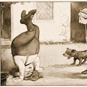 "Old Father William standing on his head", illustration for Lewis Carroll