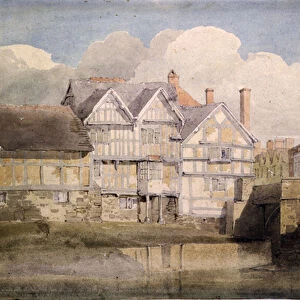 Old Houses and Wye Bridge, Hereford, 1820 (w / c over pencil on paper)