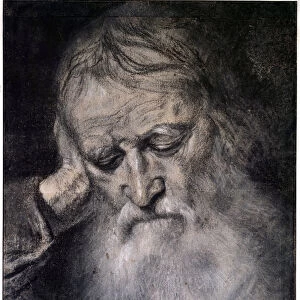 Old mans head Drawing by Tiziano Vecellio called Titian (1485-1576