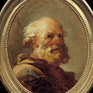 Old mans head. Painting by Jean Honore Fragonard (1732-1806), ca. 1766-1769