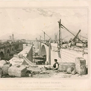 The Old and New London Bridges, 1830 (engraving)