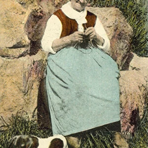 Old woman knitting (colour photo)