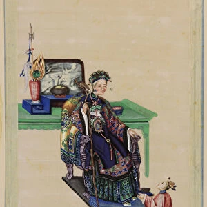 Old Woman Seated with a Kneeling Servant (gouache on paper)