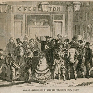 Open-air preaching in St Giles s, London (engraving)