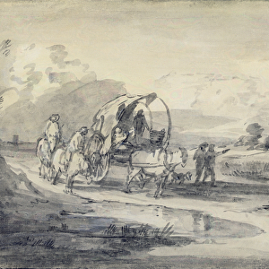 Open Landscape with Herdsman and Covered Cart, c