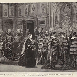 The Opening of the New Parliament by the Queen, the Royal Procession crossing the Princes Chamber on the Way to the House of Peers (engraving)