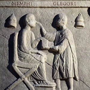 An ophthalmologist examines the eyes of his patient (Lower relief, 2nd century)