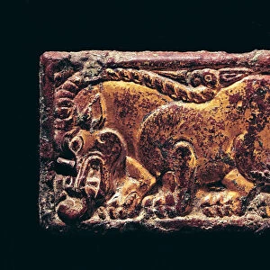 Ordos style plaque, 3rd-2nd century BC (gilded bronze)
