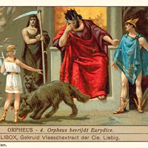 Orpheus frees Eurydice (chromolitho)