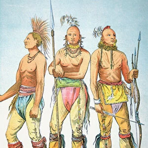 Three Osage Braves, 1841 (colour litho)