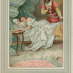 Othello approaches the sleeping Desdemona (colour litho)