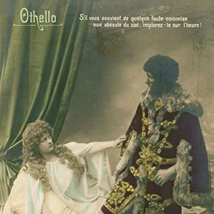 Othello with Desdemona. Scene from William Shakespeares tragic play written circa 1603. Postcard sent in 1913