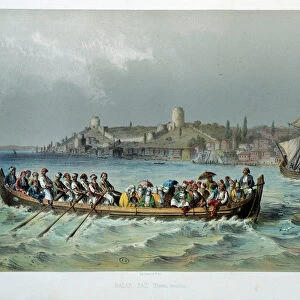 Ottoman Empire: omnibus boat in Constantinople (Istanbul). Lithograph of the 19th century