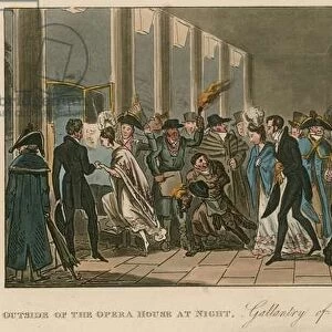 Outside of the Opera House; Gallantry of Tom and Jerry (coloured engraving)