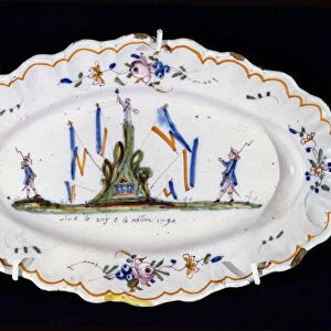 Oval plate with the inscription Vive le Roi et la Nation 1790, Nevers workshop