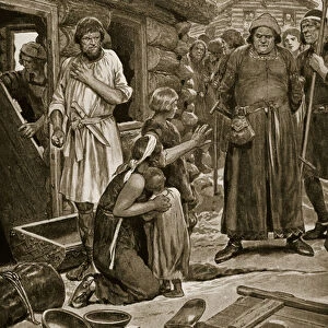 Over-taxed subjects ejected from their houses, illustration from Hutchinson