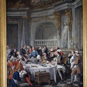 Oyster Breakfast A group of nobles, exclusively men, indulging in gastronomic debauche of