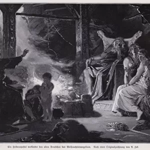 Pagan Yule celebrations of the ancient Germans (engraving)