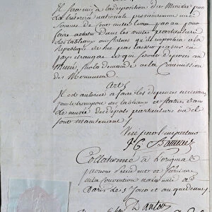 Page of signatures of the decret of 27 July 1793 establishing the Palais du Louvre as a