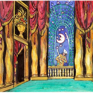 Pagliacci, Stage Setting for Court Theatre (bodycolour & charcoal on paper)