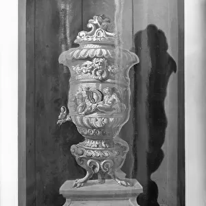 A painted urn in a niche in the staircase hall, Kings Weston House, Bristol, from The Country Houses of Sir John Vanbrugh by Jeremy Musson, published 2008 (b/w photo)