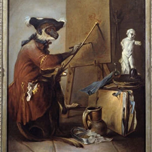 The painter monkey. Representation of a monkey in mans posture