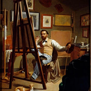 The painters studio. Painting by Pietro Barabino (1822-1869), 1867