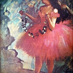 Painting titled Dancer in a Rose Dress by Edgar Degas
