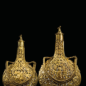 Pair of pilgrim gourds, Northern Italy, probably Venice (gold, copper & glass)