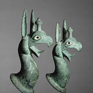 Pair of Protomes Depicting the Forepart of a Griffin, 625-575 BC