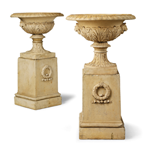 Pair of urns and pedestals (terracotta)