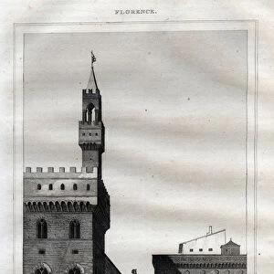 Palazzo vecchio in Florence - Piazza della Signoria - Engraving from "