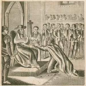 Pandulph, the Popes legate, receiving the submission of King John, 1213 (engraving)