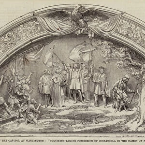 Panel for a Bronze Door of the Capitol at Washington, "Columbus taking Possession of Hispaniola in the Names of Ferdinand and Isabella of Spain"(engraving)