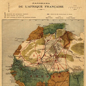 Panorama of French Africa, map of French expeditions in Africa