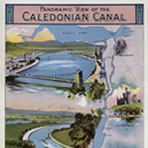 Panoramic view of the Caledonian Canal (colour litho)